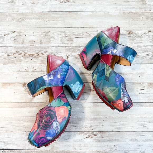 John Fluevog Prepare Leader Platform Mary Jane Heels Floral Size 6 - Picture 7 of 16